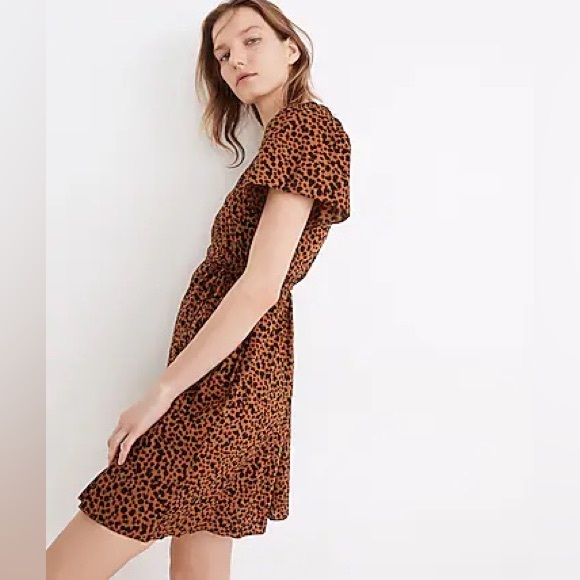 Madewell‎ Flutter-Sleeve Wrap Mini Dress in Painted Leopard Size Extra Small - Picture 2 of 12